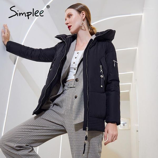 

simplee warm casual women winter coat jacket with hat elegant new design parka coat fashion pink female winter windproof jacket1, Black