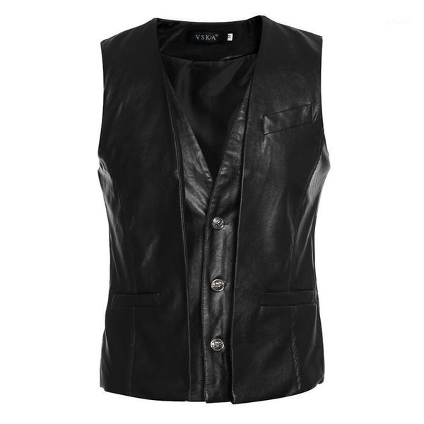 

wholesale- the new men's pu leather jacket sleeveless inter-field autumn and winter coat male fashion casual men's vest male vest, Black;white