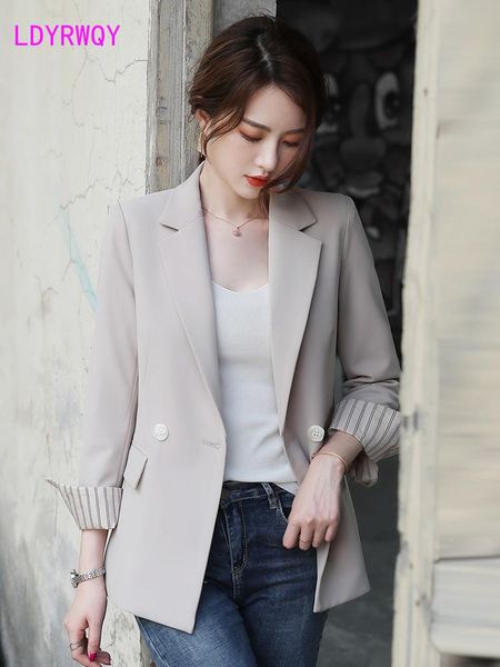 

women's 2020 new autumn korean casual wild suit double polyester single breasted regular office lady, White;black