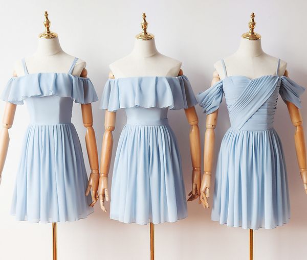 

A-line Boat Neck Above Knee Mini Chiffon Adult Simple Short Bridesmaid Dresses Wedding Dress Chiffon Party Dresses 9245
