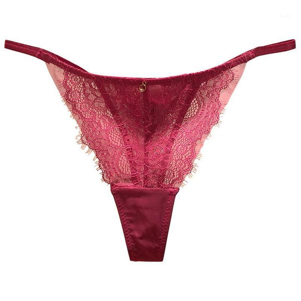 

lace underpants women's mesh low waisted thong t pants water drill pendant pants head1, Black;pink