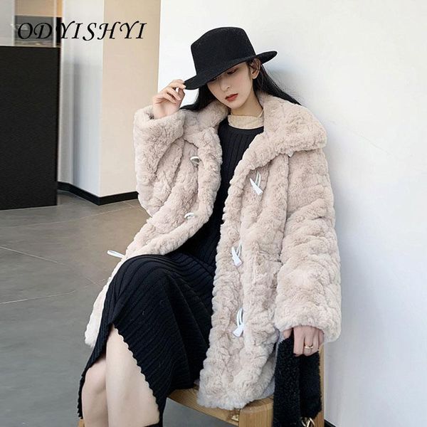 

women's fur & faux rex jacket short women winter thick coats with horn buckle casual loose vintage plush outwear warm ladies dh3741, Black