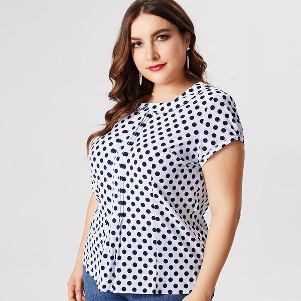 

2020 summer mom clothes short sleeve polka dot shirt blouse fashion ladies vintage elegant plus size womens 1, White