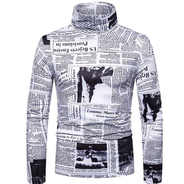 

autumn and winter new men's large size english printing high collar long-sleeved shirt men's casual slim high collar j788, White;black