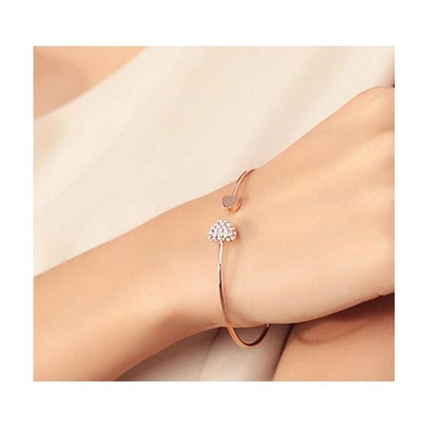 

new women fashion style alloy gold and silver color rhinestone love heart bangle cuff bracel sqcvhy new_dhbest, Black