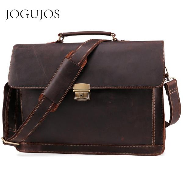

jogujos genuine leather men's briefcase crazy horse male briefcase vintage messenger shoulder bag men business laphandbag