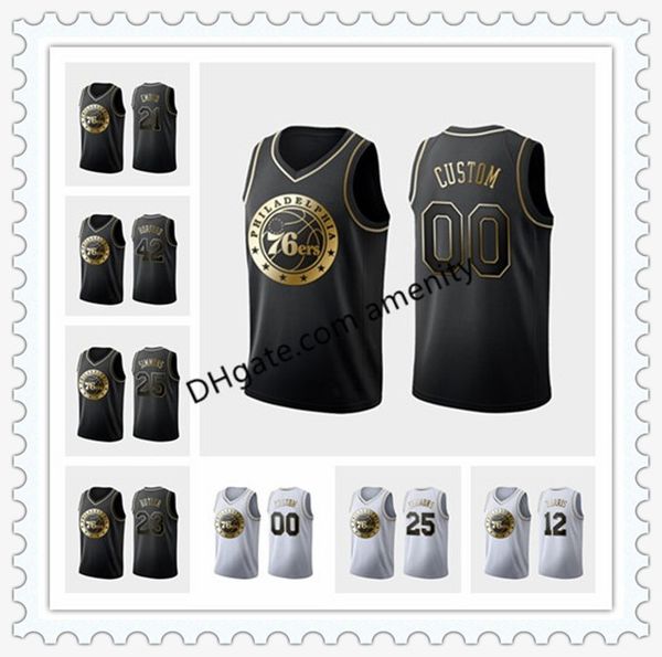 

76ers philadelphia harris 21 embiid 22 thybulle 25 simmons basketball jerseys tobias joel ben golden midas smhwc limited jersey, Black