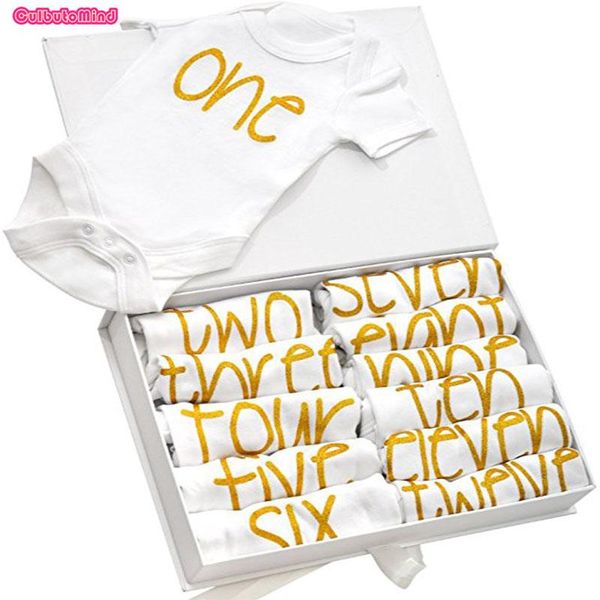 

12 pcs baby monthly pgraph fun lovely cartoon month 1-12 milestone clothes funny baby clothes bodysuit birthday bodysuit, Blue