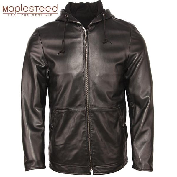 

men leather jacket hood 100% natural sheepskin soft thin leather jacket men's skin coat boy clothing spring autumn m360, Black