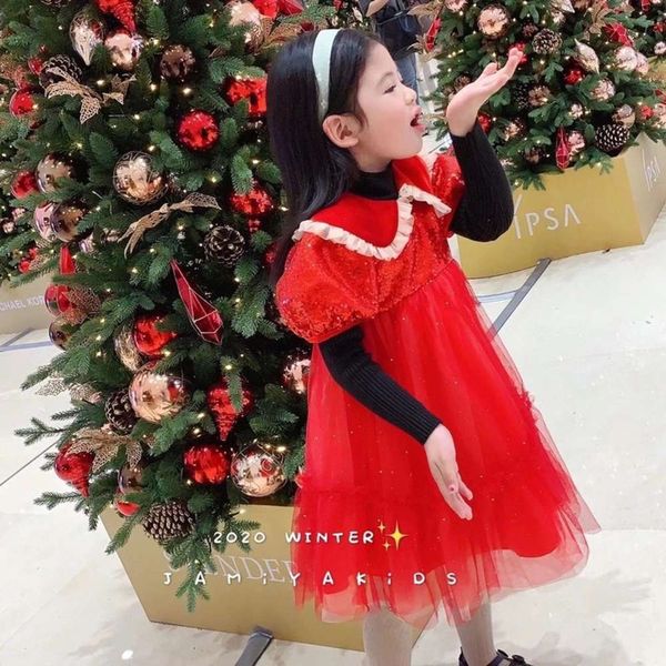 

girls' sve 2020 short new year drs korean princs solid winter red long skirt sgse, Red;yellow