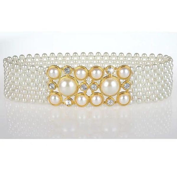 

58mm широких женщины перл эластичного пояс плетеный пояс для талии женского горного хрусталя юбки декорированных белых талии износа pearl ре, Black;brown