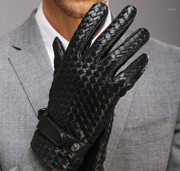 

fashion gloves for men new high-end weave genuine leathersolid wrist sheepskin glove man winter warmth driving1 xittl, Blue;gray