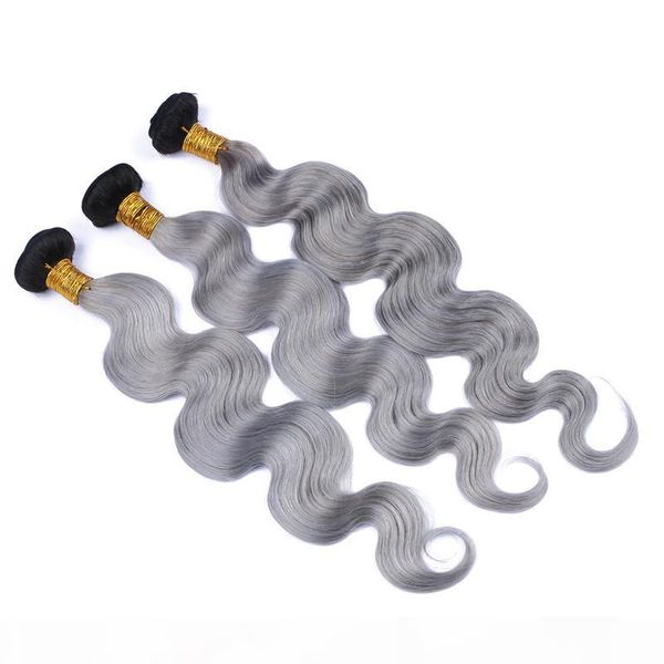 

#1b gray hair extensions body wave peruvian virgin hair 3pc lot peruvian weave ombre gray hair ing, Black