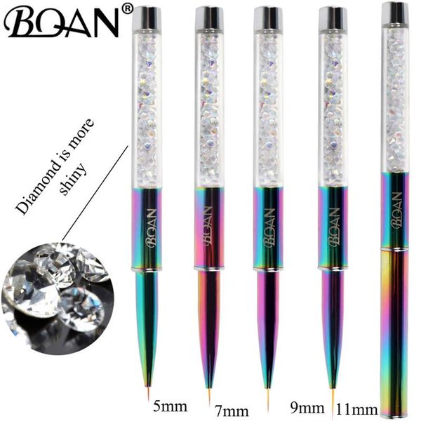 

bqan 1 pc 5/7/9/11mm gradient colorful handle drawing brush liner brush painting pen gel polish crystal nail art manicure tools, Yellow
