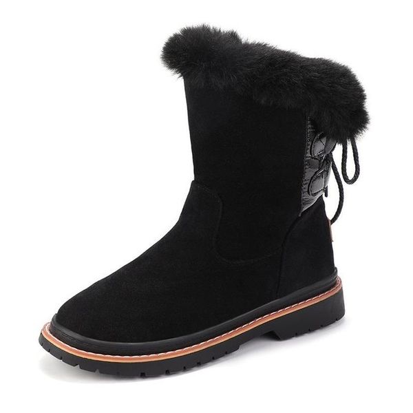 

new winter cotton shoes casual fashion short tube low heel ladies boots solid color round head snow boots women's, Black
