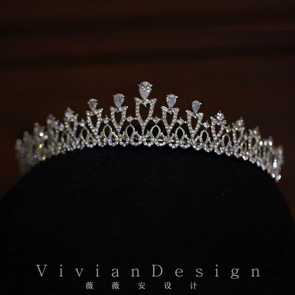 

elegant small water diamond zircon half ring bridal crown, headdress and makeup hosting p accessories, Silver