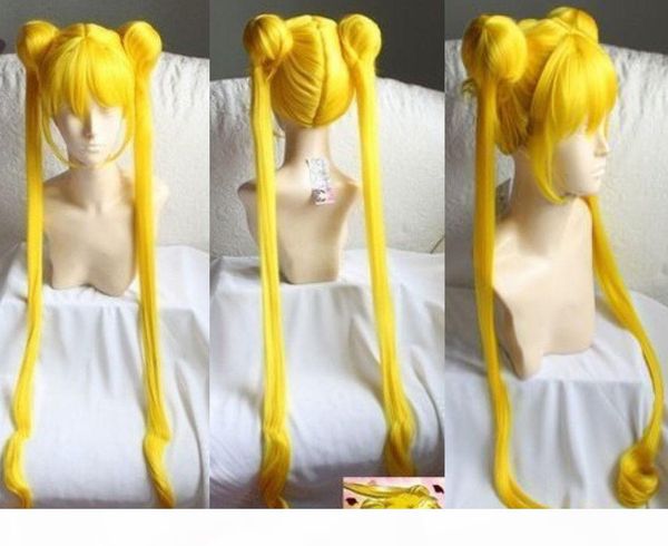 

gt;&gt;&gt;100cm sailor moon yellow cosplay wigs + cap, Black;brown