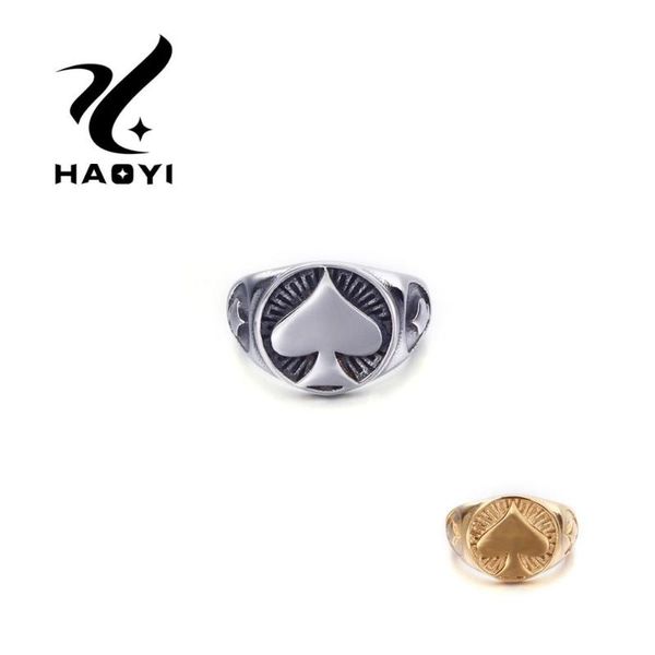

haoyi 2020 the new titanium stainless steel gold silver color peach heart punk ring jewelry men's fashion peach heart ring, Golden;silver