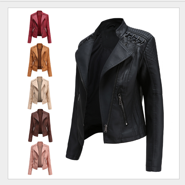 

2020 new spring and autumn women's leather jacket women's short jacket slim thin leather ladies motorcycle suit, Black