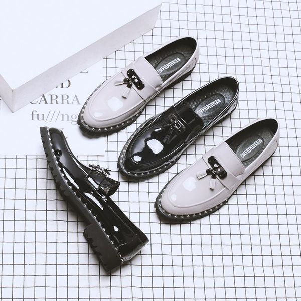 

men casual business office formal dresses patent leather shoes slip-on oxfords shoe breathable tassels loafers zapatos hombre, Black