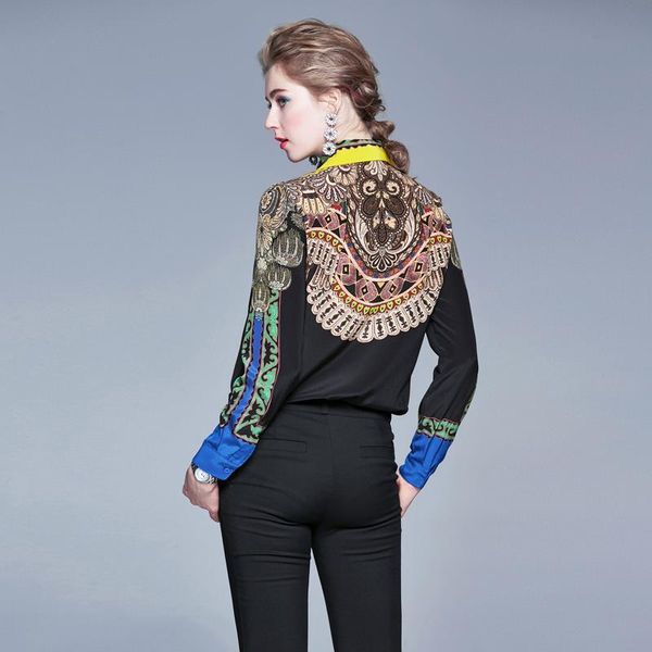 

2019 fashion designer runway women blouses long sleeve shirt vintage printed blouse womens and blouses camisa feminina, White
