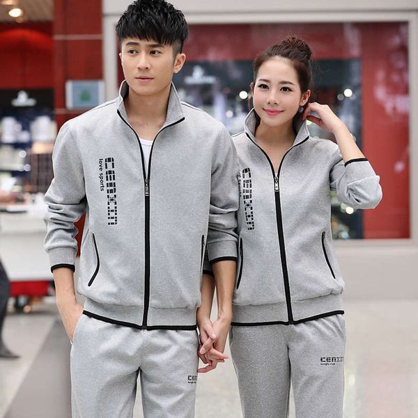 

men's spring autumn winter plush thickened lovers' leisure running sportswear and women's sweater, Gray