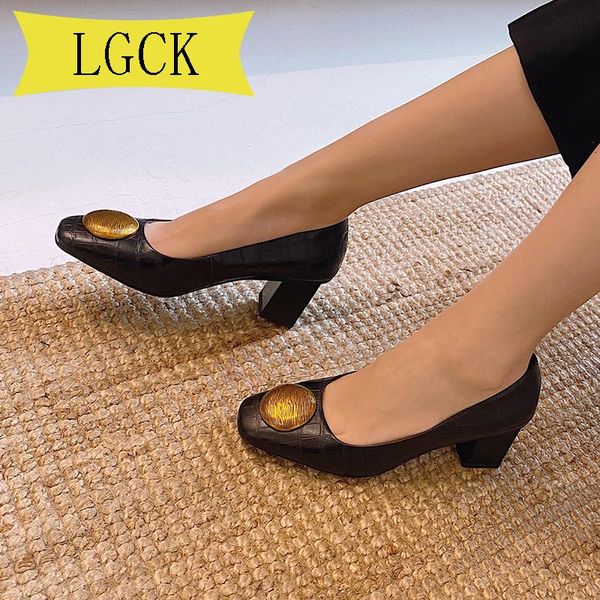 

dress shoes plus size 34-43 high heels women pumps genuine leather thick heel glove real square toe office lady, Black