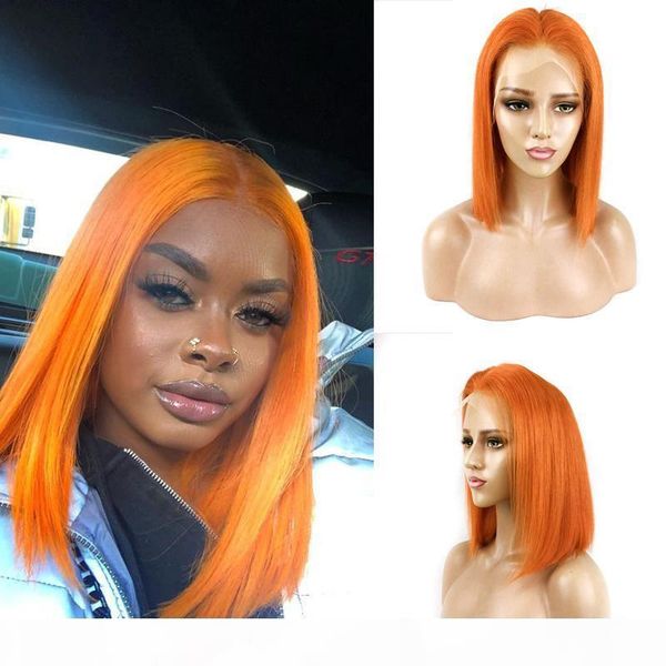 

100% человеческих волос полный glueless парики шнурка orange slik straight virgin бразильский 13x4 шнурка фронта боб парики с волосами младе, Black
