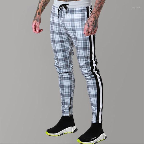 

streetwear slim fit plaid pants men summer casual jogger pants hip hop fashion jogging men trousers sport clothing1, Black