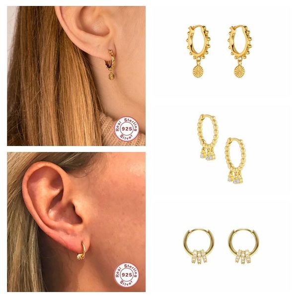 

925 sterling silver european and american hoops earring for woman girls lovers' gift fine earrings jewelry pendientes brincos, Golden;silver