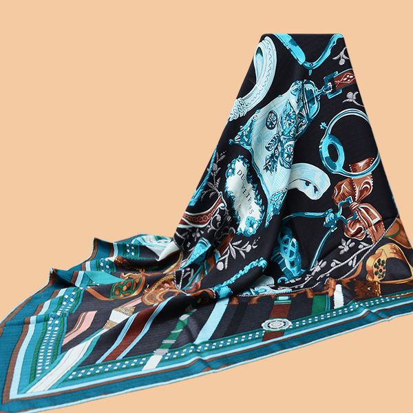 

huajun 2 store|| autumn/winter "duo d'etriers" oversized velvet square scarf herringbone weave print shawl 201018, Blue;gray