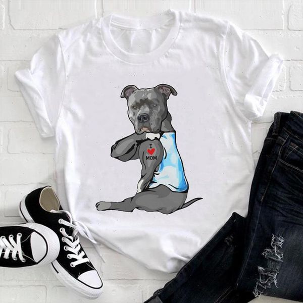 

women cute dog mom mujer camisetas kawaii clothing cartoon animal 90s clothes ladies graphic print tee tshirt female t shirt, White