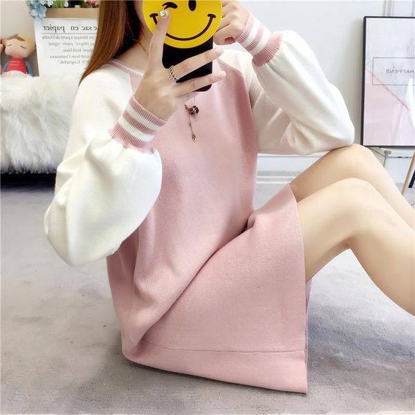 

autumn winter women sweater dress loose striped patchwork knitted dresses elegant warm long sleeve dress female vestidos sf17281, Black;gray