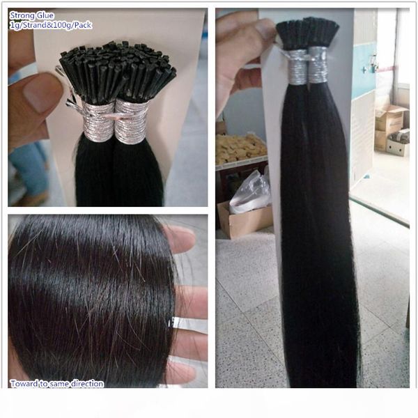 

quality 9a--double drawn 1g s & 100s pack 14''- 26" keratin stick tip i tip in human hair hair extension natural black color