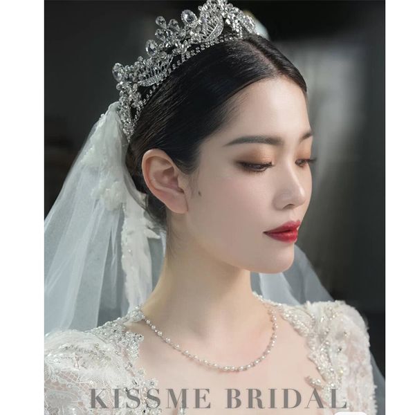 

tmelegant korean luxury princess diamond modeling inlaid headdress big wedding crown m, Silver