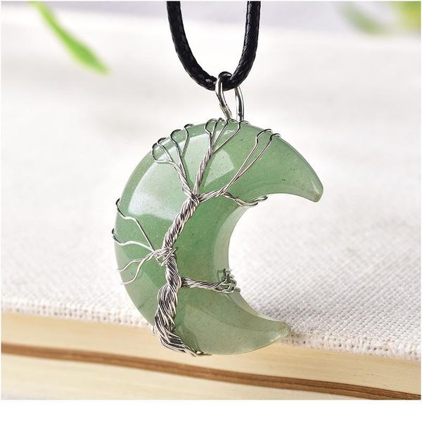 

1pc natural crystal pendant tree of life moon shape stone quartz mineral jewelry healing stone for men women jewe qylcuu, Black