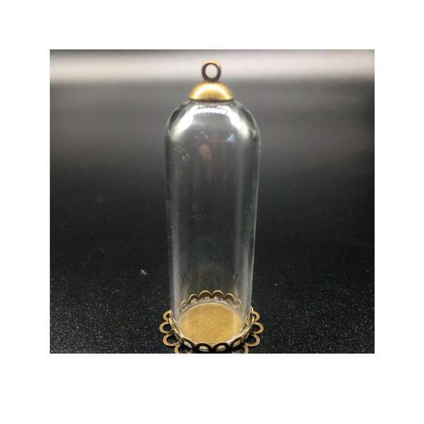 

20sets 50mm tall 18mm mouth open glass globe bronze plated lace tray 8mm beads cap set diy glass vials pendant jewelry bbyjqg, Black