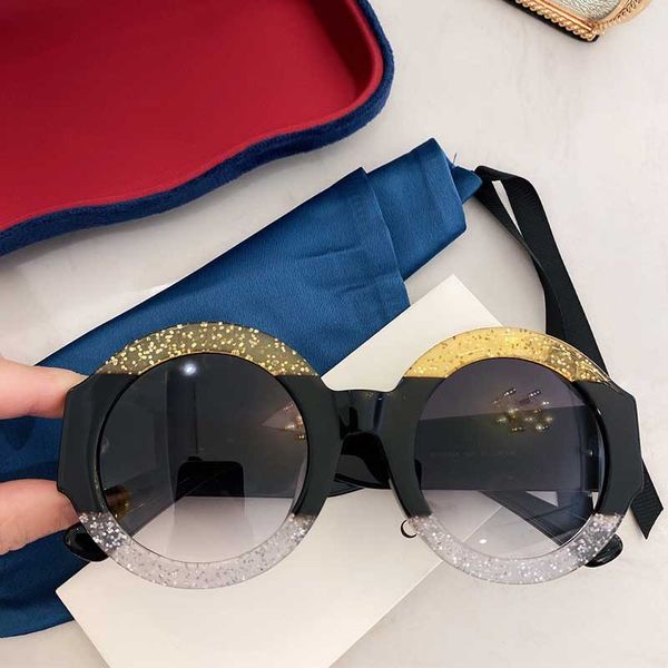 

new womens round fashion sunglasses three-color crystal frame sunglasses 0084s uv400 protection temple with little bee design, White;black