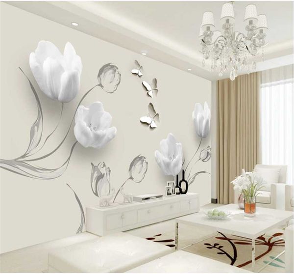 

xuesu fashion simple tulip butterfly 3d tv background wall professional custom 8d waterproof wallpaper