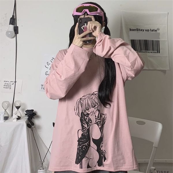 

pqehd chaoins yuansuo new women's clothing korean version loose early autumn girl long street 2020 sleeve t-shirt coat t-shirt studen, White