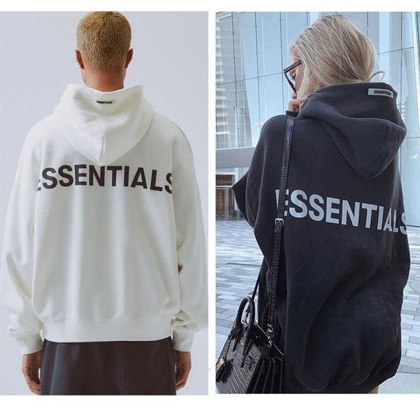 

2021 men's hoodie fog two-line essentials embroidered reflective men's and women's clothing hoodie high street 100% cotton, Black