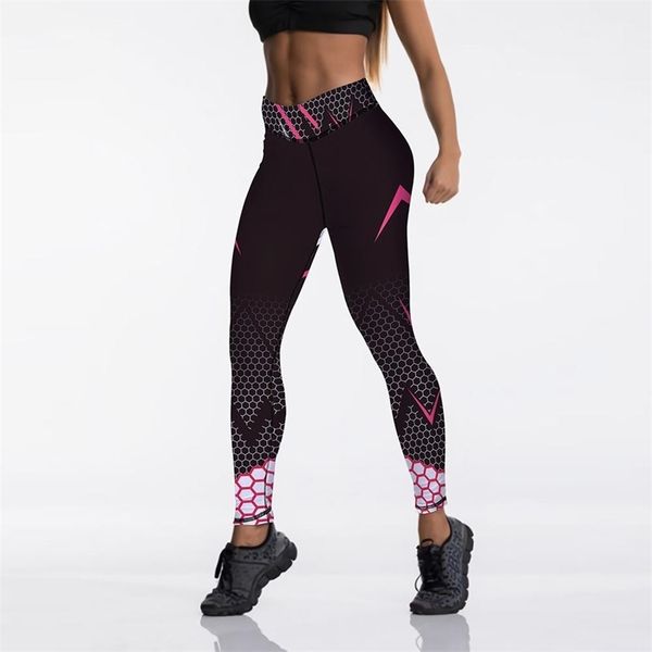 

workout sporting elastic force breathable fitness leggings pattern digital printing outdoor sportswear skinny leggings for women 201109, Black