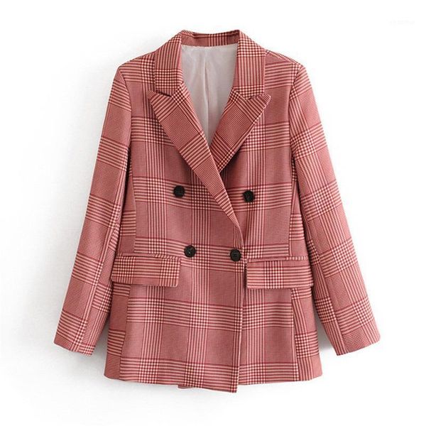 

women elegant houndstooth red plaid suit blazer notched collar long sleeve pockets coat female office wear fashion 1, White;black