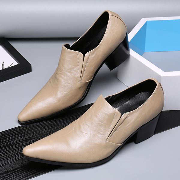 

spring and autumn men's white business dress shoes men's leather pointed set foot leather suit nightclub increased shoes, Black