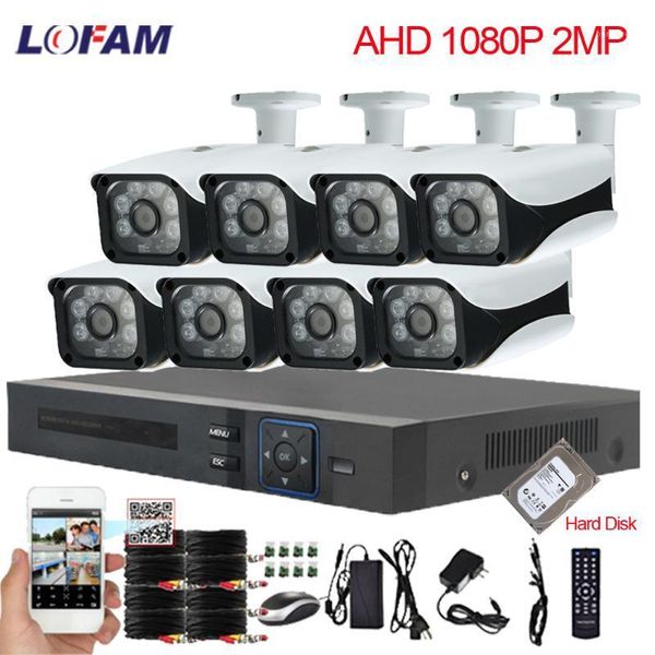 

lofam 8ch dvr nvr cctv system 1080p 8pcs waterproof outdoor indoor camera ahd 2mp security camera system 8ch surveillance kit1