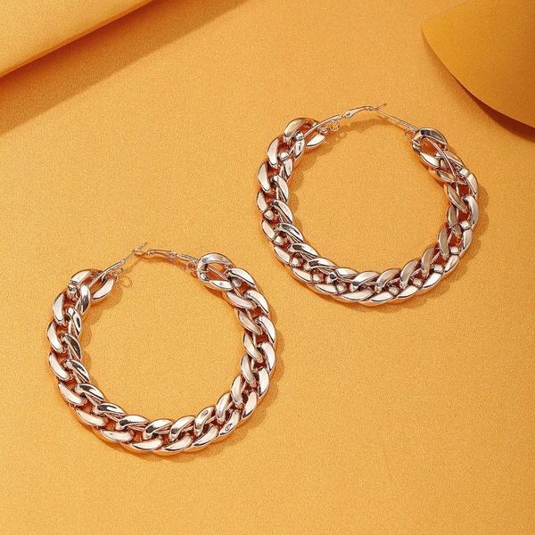 

Fashion Gold Color Oversize Cuban Chain Circle Hoop Earrings for Women 2020 Geometric Round Earring Brincos Punk Jewelry 74yF#