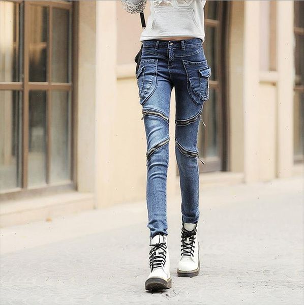 

new summer 2021 women jeans casual women pants fashion street high waist jeans calca feminina denim pencil pants plus size, Blue