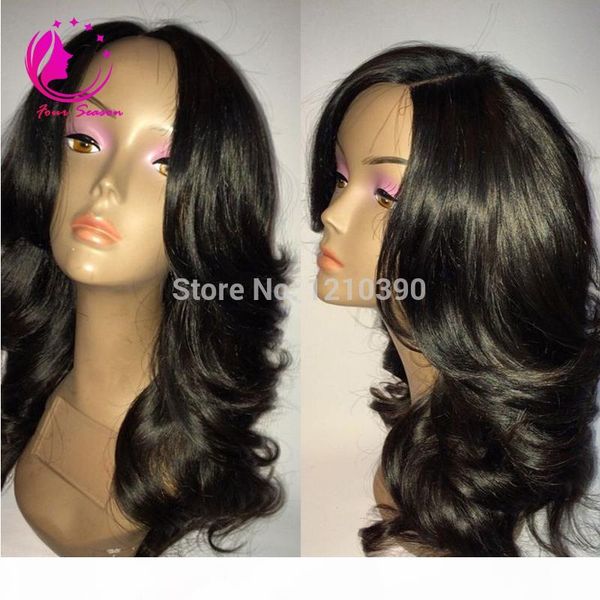 

100% glueless brazilian remy human hair lace front wigs body wave for black women with baby hair ing, Black;brown