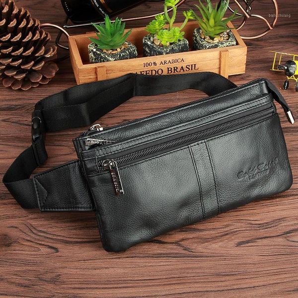 

gold coral 2020 new style genuine leather cowhide small waist bags for men mans belt wallets black classics male fanny bags1