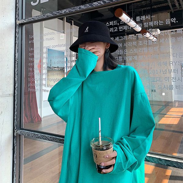 

new 2021 solid color bottoming women t shirt spring fall long neck hara juku loose women's shirts y441 ayaf 7hg8, White